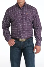 CINCH MEN BUTTON DOWN GEO PRINT SHIRT PURPLE MTW1105974