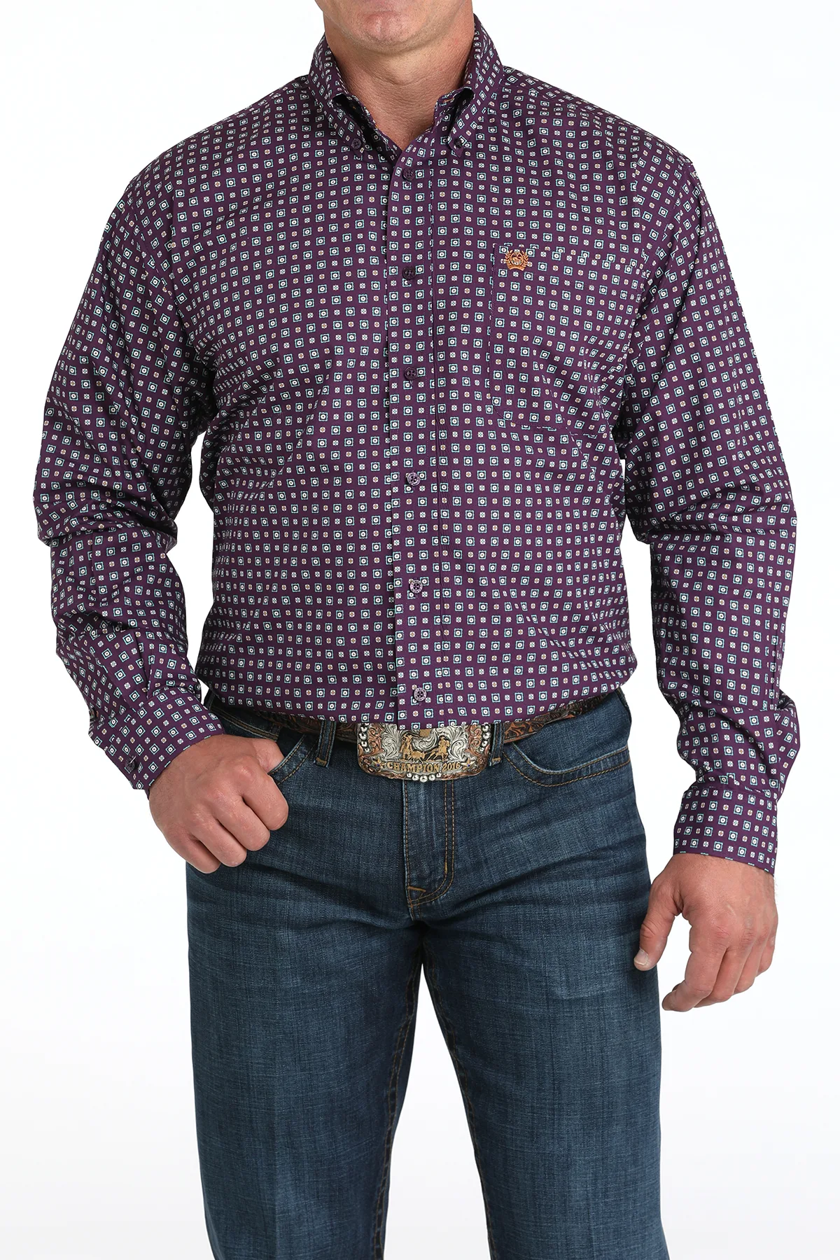 CINCH MEN BUTTON DOWN GEO PRINT SHIRT PURPLE MTW1105974 CINCH MEN BUTTON DOWN GEO PRINT SHIRT PURPLE MTW1105974 - Image 1